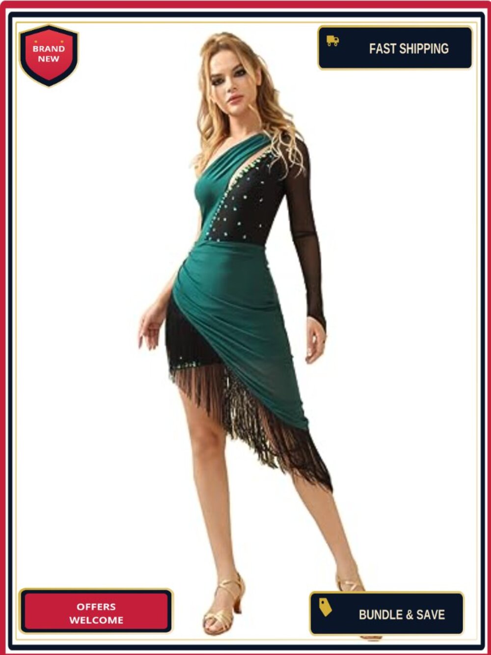 Halter Neck Fringe Latin Dance Dress Rhinestone Salsa Ballroom Costume